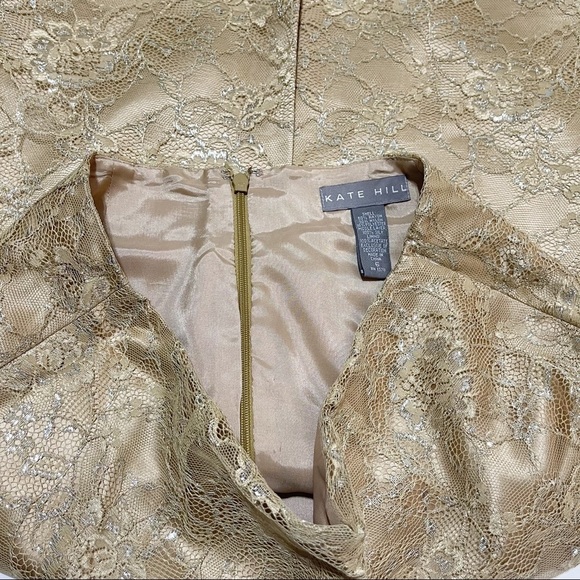 Kate Hill Women’s Gold Lace Pencil Skirt back Slit Sz 6 Lined - Picture 9 of 11